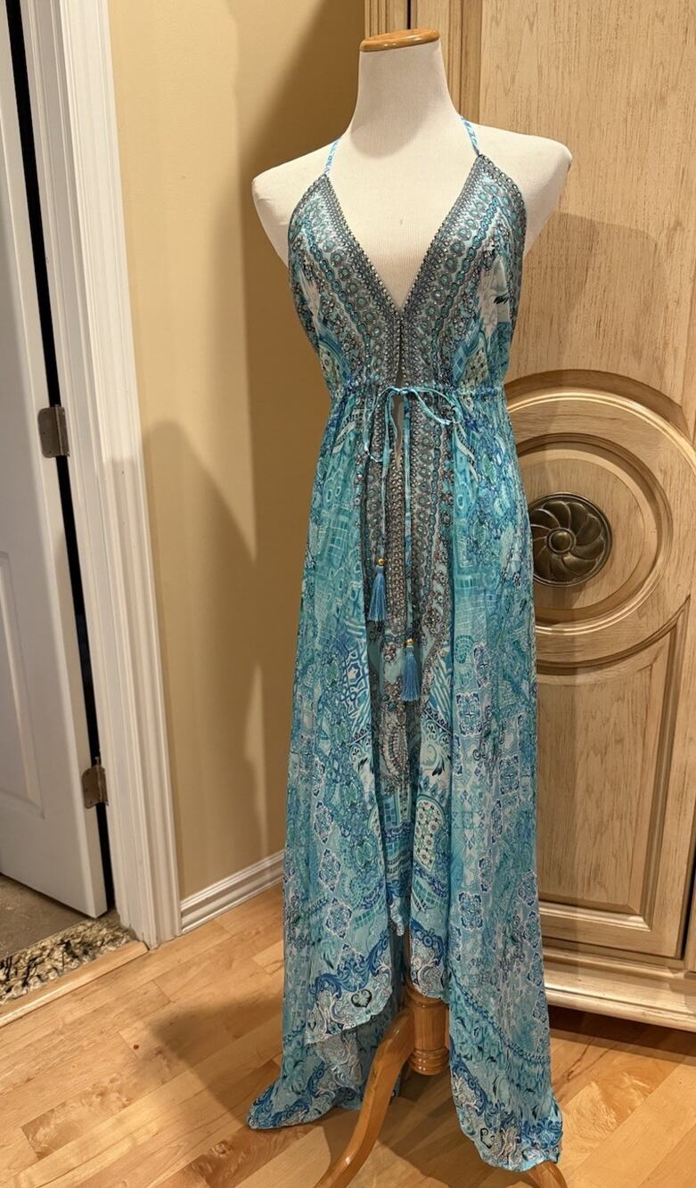 True Colours La Moda High-Low Halter Resort Maxi Dress Sz L/XL NWT